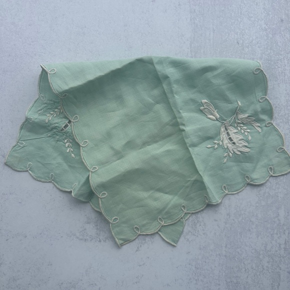 Other - Elegant Embroidered Scarf - Green Pocket Square Towel